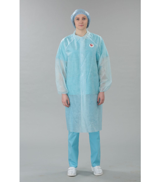 Халат медицинский на кнопках, воротник- отложной, рукав на резинке, пл. 25 г/м2, цвет голубой